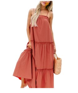 Women’s Rust Square Neck Sleeveless Beach Maxi Dress