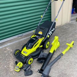 Ryobi 16 Inch Mower W Weedeater And Blower Bundle 