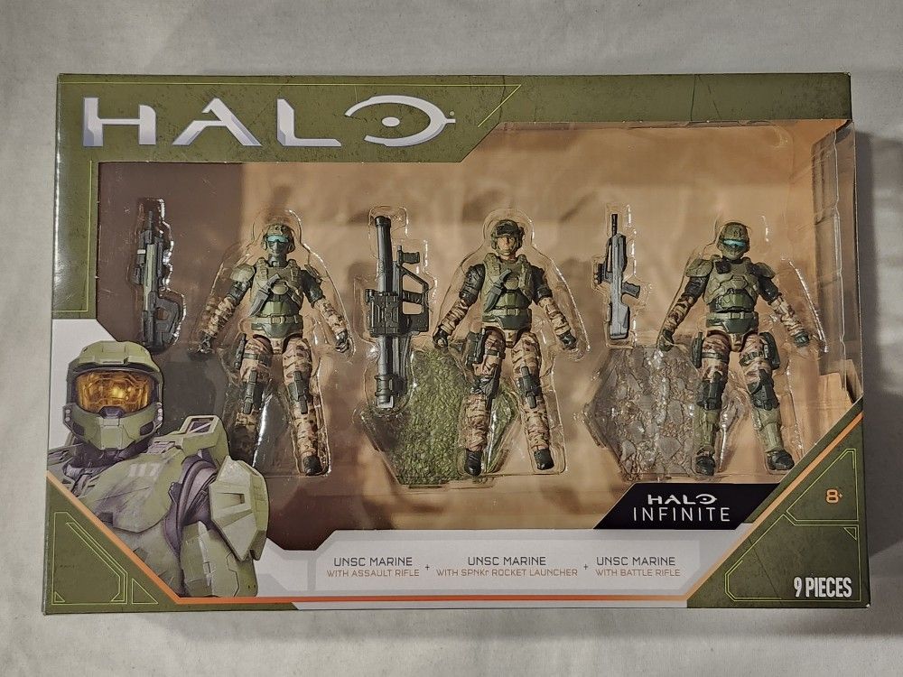 HALO INFINITE UNSC MARINES 3 FIGURES 9 PIECE SET.