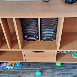 Nice, light brown wooden book case organizer with drawer. farmhouse model.