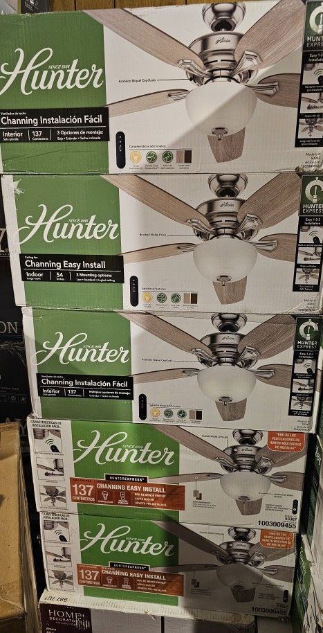 HunterChanning 54 in. Hunter Express Indoor Brushed Nickel Ceiling Fan with Remote and Light Kit Included,New Products : American Fashion Style Bags On Sale