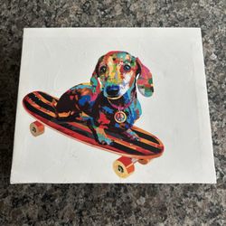 Rainbow Dachshund on Skateboard Painting