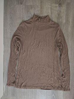 Rachel Zoe Brown Ribbed Mock Neck Long Sleeve Top Medium