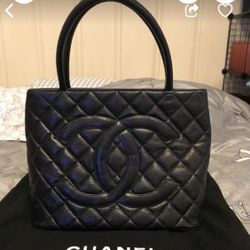 authentic Chanel Black Quilted Caviar Leather tote