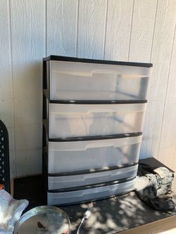 Five Shelves Clear And Black Plastic Storage Containers Box