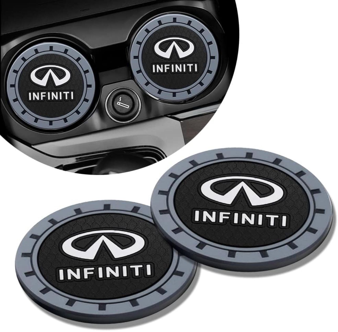 2PCS Car Cup Holder Coaster for Infiniti QX50 Q50 Q70 Q70L Q60 QX30 QX60 QX80,Non-Slip Silicone Cup Holder Insert Drink Coaster Universal Cup Pads, 2.