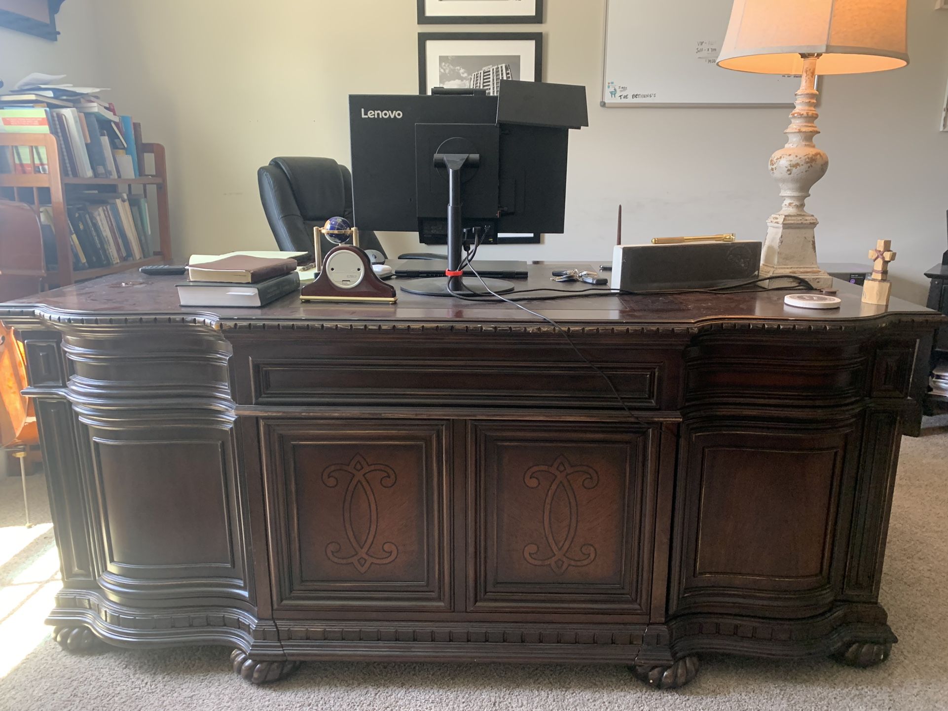 Antique Dark Oak Executive Office Desk 36x60