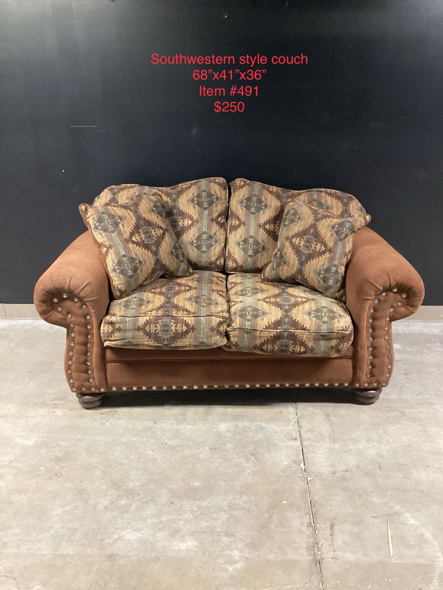 Southwestern style couch 68”x41”x36” Item #491 $250