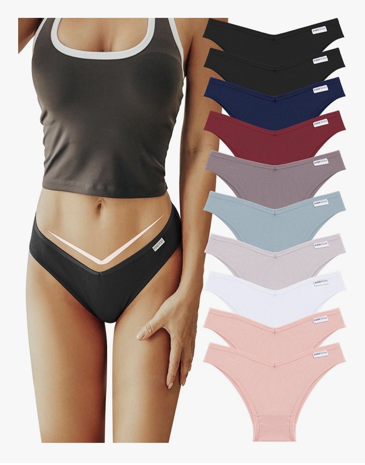 FINETOO 10 Pack Womens Underwear Cotton Cute Low Rise Bikini Rib Cheeky Panties Sexy V-shaped waistband Hipster Lingerie XL,size:XL