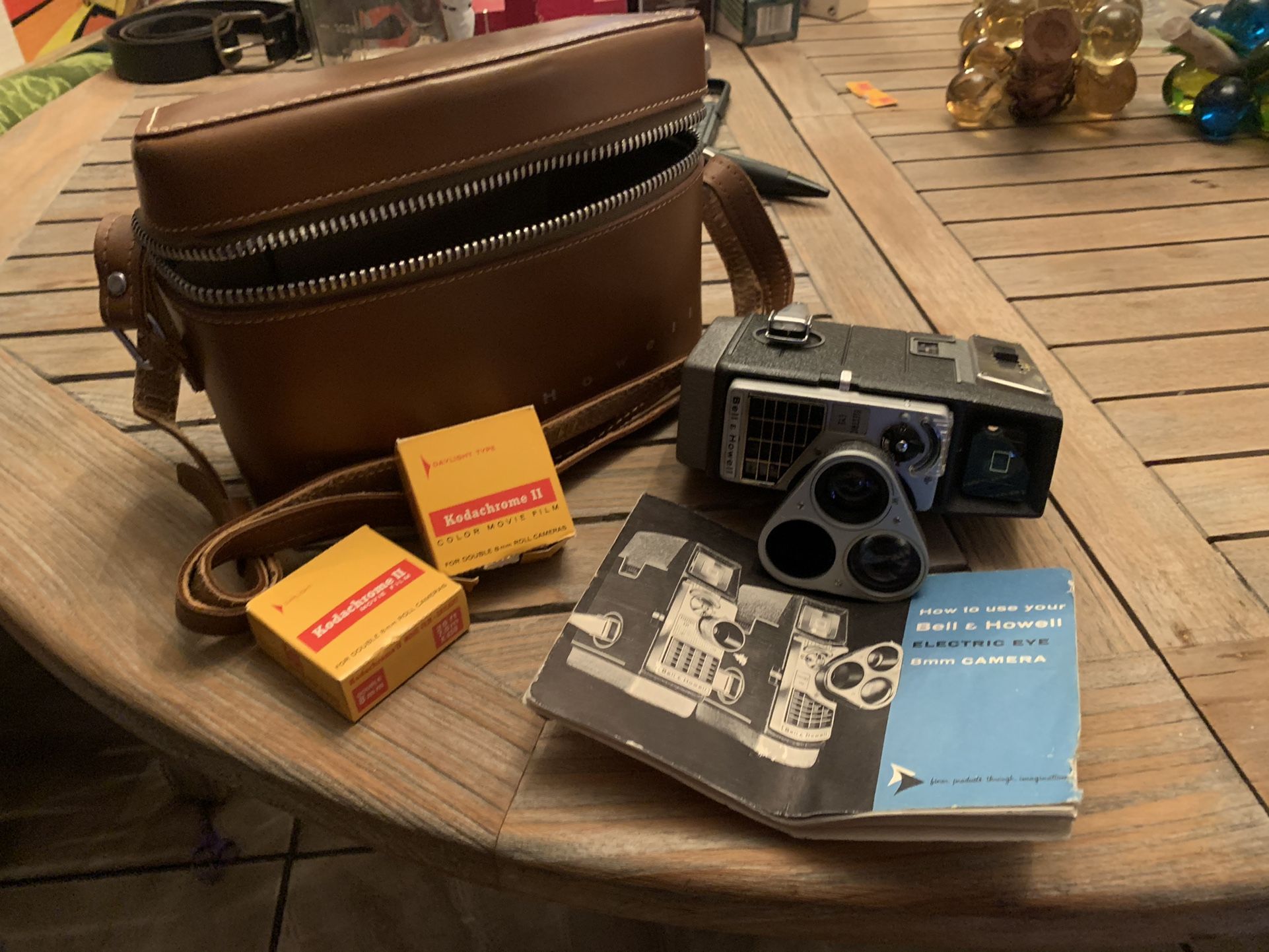 1950s Vintage Bell Howell Electric Eye 8mm Film Movie Camera Original  Brown Leather Case