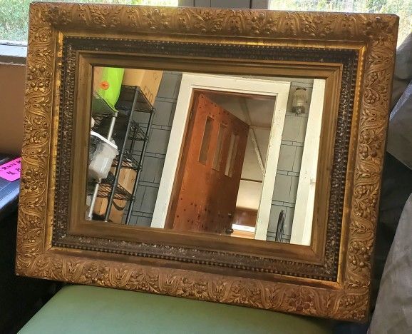 Antique Gold Mirror Wall Mount Ornate Frame Old