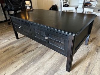 Black Wood Coffee Table with Large Storage Drawers
