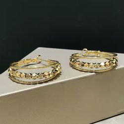 Real AU750 Pure 18K Gold Earrings Women Ladies Bridal Fine Jewelry Wedding Earrings Jewellery