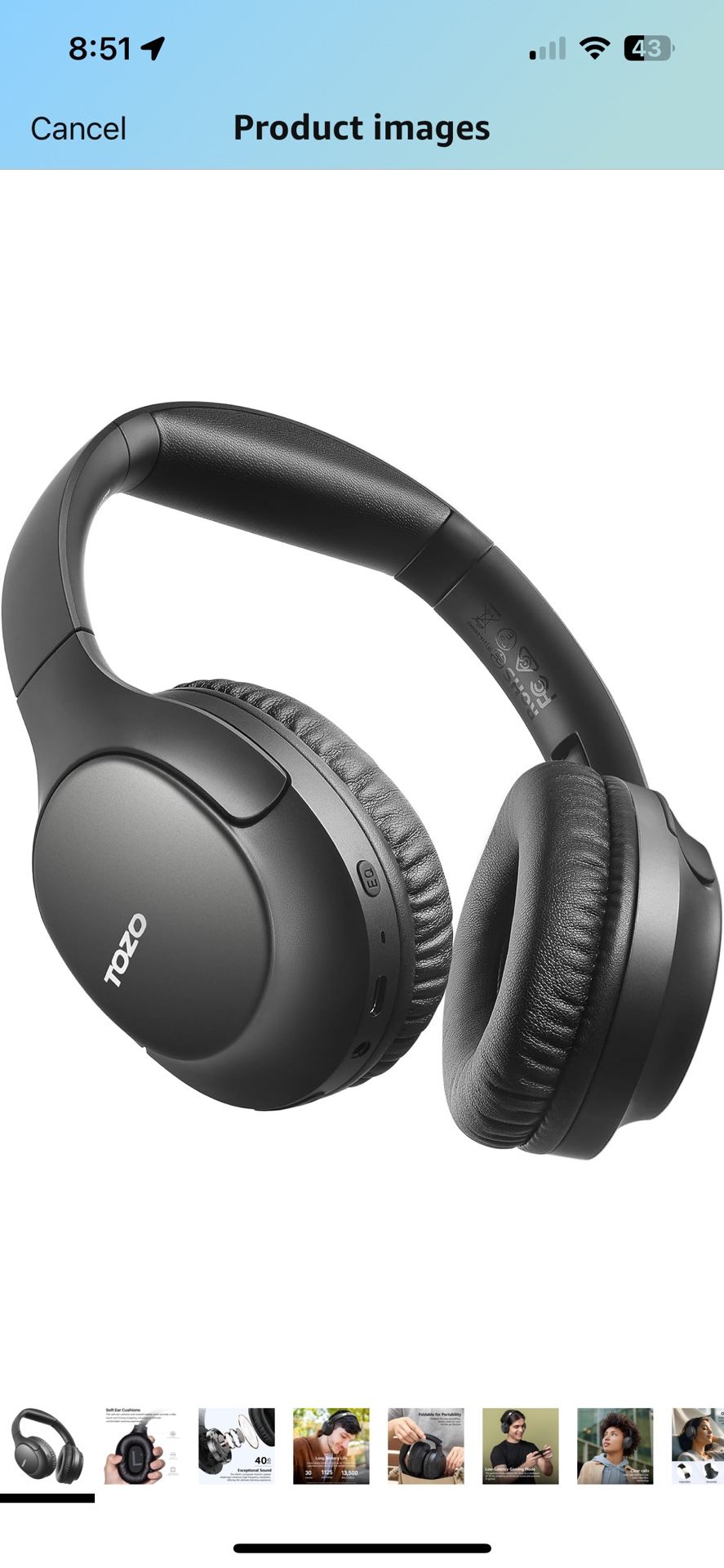 TOZO Bluetooth 5.4 Over Ear Headphones, ENC Call Noise Cancelling Mic, Foldable Wireless Headset, 70H Playback, Deep Bass Stereo Sound, Customizable E
