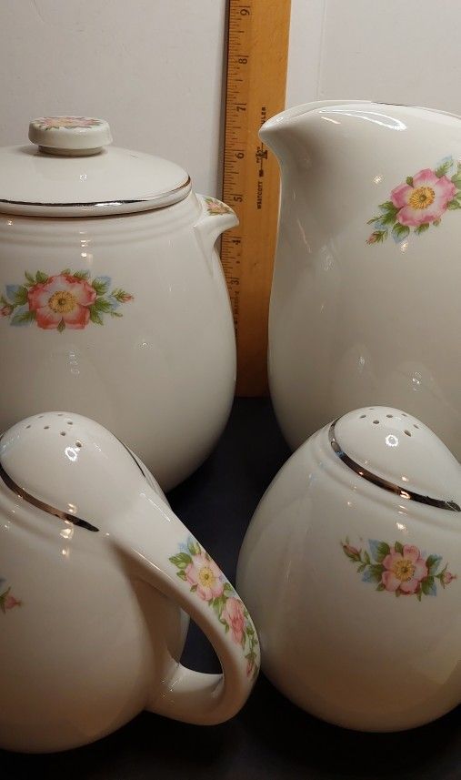 Halls Superior Quality Kitchen Rose White 658 Salt Pepper Bean Pot Pitcher Lot
