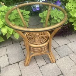 Vintage Rattan Glass Side Table