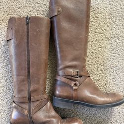 Enzo Angiolini Easaevon Brown Leather High Riding Boots Women's Size 8