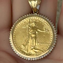 22KT Liberty coin With Diamond Bezel