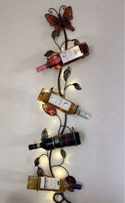 Decorative Metal Wall Wine Rack with LED Lights – 43” x 12” – $25