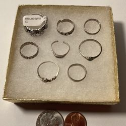 Vintage Lot Of 8 Sterling Silver Rings Package 
