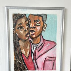 11x14 Framed Black Love Painting Couple 