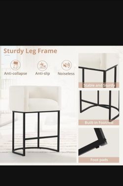 Set of 3 Linen Counter Stools - Black Metal Frame