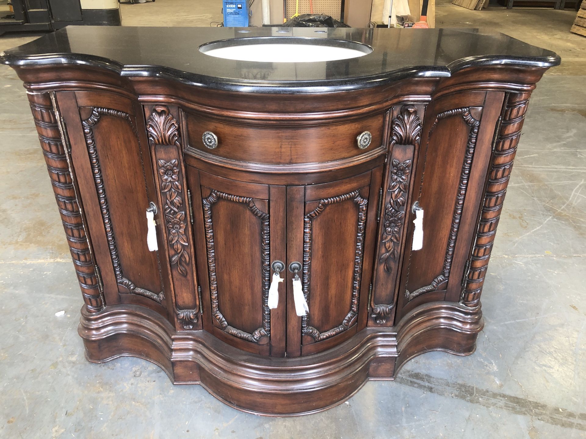 48” Serpentine Bathroom Vanity Sink Cabinet with Granite Top