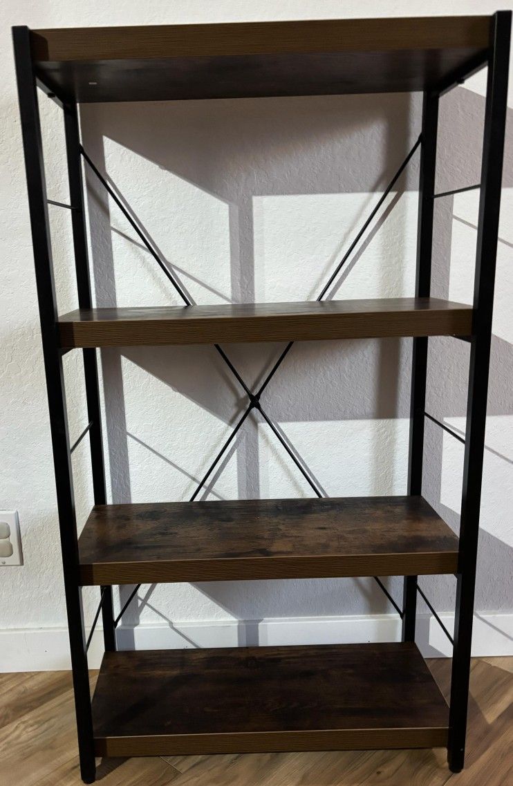 Acme Furniture 43" Decorative Bookshelf Oak: Scandinavian Style, Metal Frame, Open Back, 4-Tier Storage