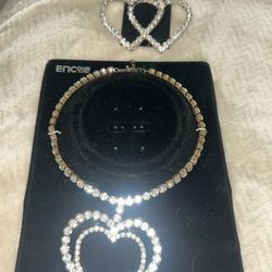 New Rhinestone Heart Choker And Matching Earrings