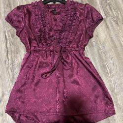Burgundy Jacquard Ruffle Front Blouse