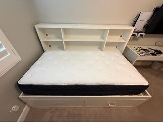 Twin Storage Bed with Bookcase Headboard, Drawers & Free Mattress