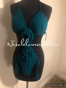 Blue crotchet bikini