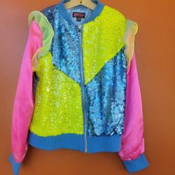  JoJo's Closet Sequin Bomber Jacket Blue Pink Green Girl's 6 - 6x Siwa