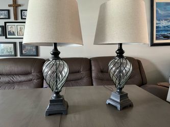 Pair of Glass and Metal Table Lamps