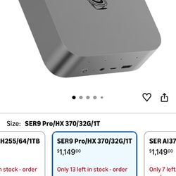 Beelink SER9 Pro Mini PC with AMD Ryzen AI 9 HX 370 12C/24T, 32GB LPDDR5X 1TB NVMe M.2 SSD, Triple Display Output, USB4, 2.5G RJ45, WiFi 6 (802.11ax),