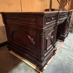 Solid Mahogany Carved Executive Office Desk 