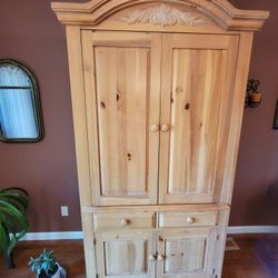 Broyhill Pine Armoire and Corner Hutch