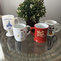 Vintage Disney Coffee/Tea/Coco Mugs Party with Tinker Bell, Dad, Boss & Winter Set of 4