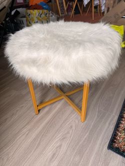 Faux Fur Round Ottoman Stool Gold Base