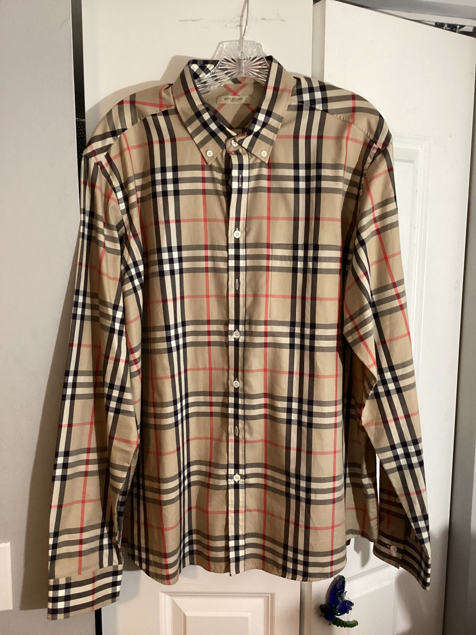 Men's Vintage Burberry Large Check Button Down Shirt XXL