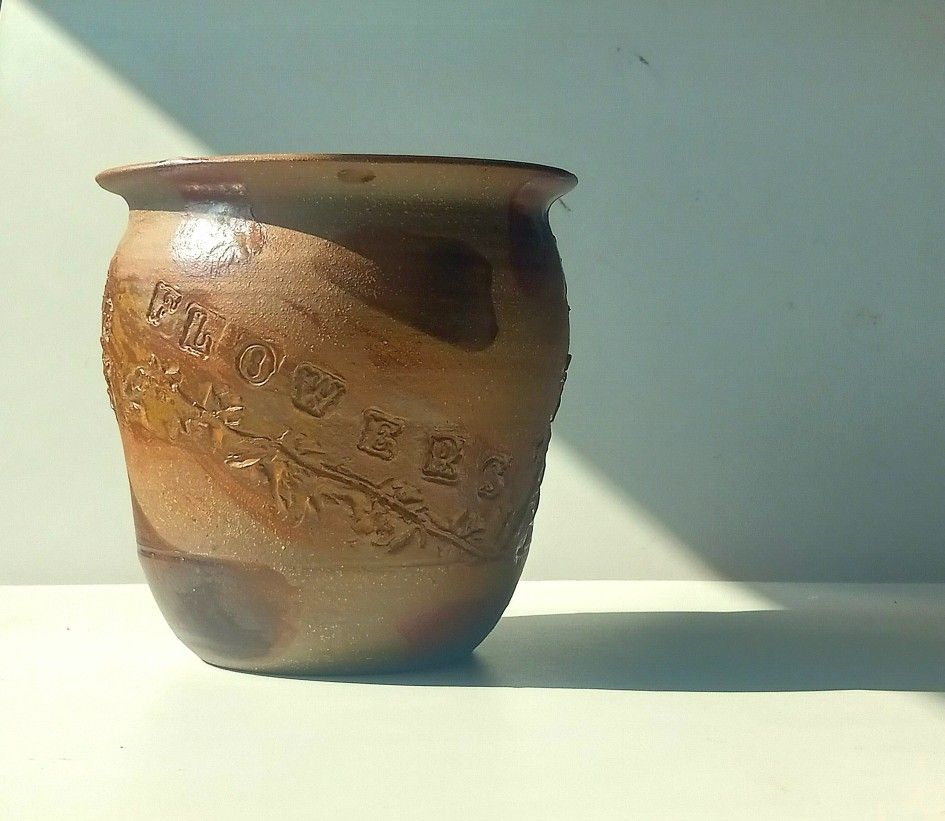 Vintage Designer Glazed Ceramic Floral Print Plant Pot/ Plant Planter/ Flower Pot Patio Garden 