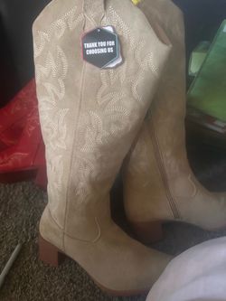 Tan Suede Cowboy Boots new tags with Embroidery