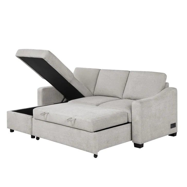Coddle Aria Fabric Sleeper Sofa with Reversible Chaise and Storage, Beige