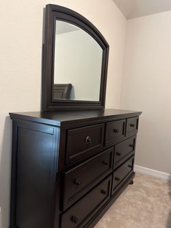 Dark Wood Dresser with Arched Mirror