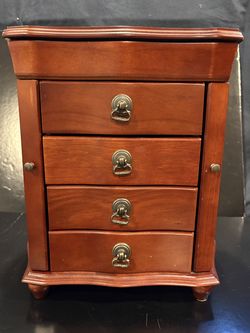 Vintage Wooden Tabletop Jewelry Chest Armoire
