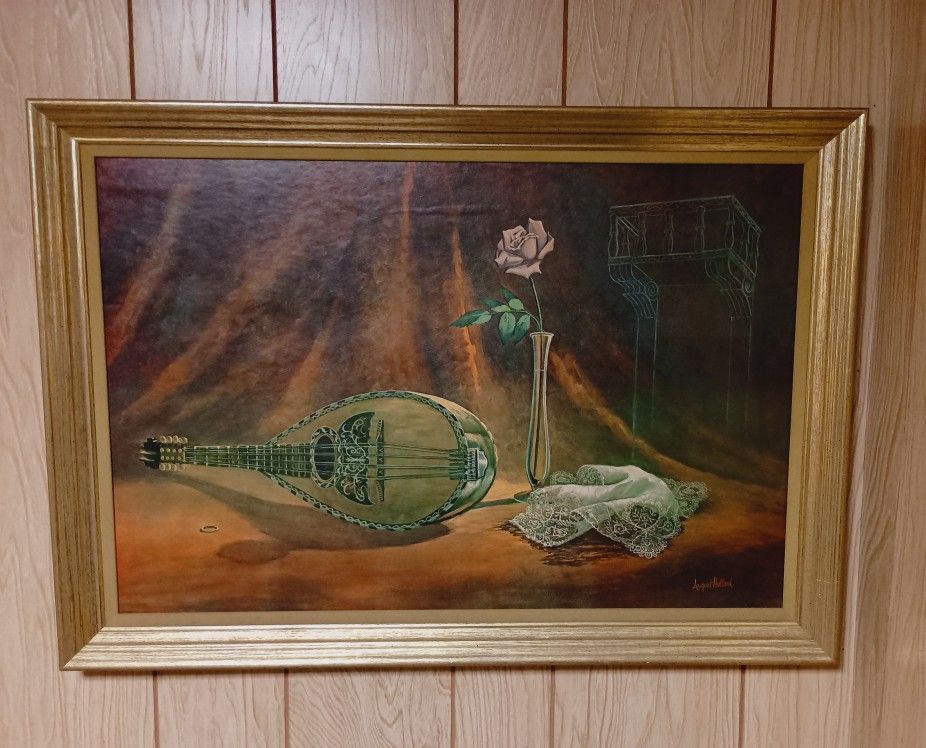 Mid Century Vintage August Holland 'A Rose By Any Name' 24" x 36" MCM Framed Art Print