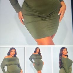New Olive Green Off The Shoulder Mini Dress For Sale....