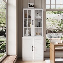 Bookcase 71" H x 23.6" W Kitchen Pantry with Glass Doors