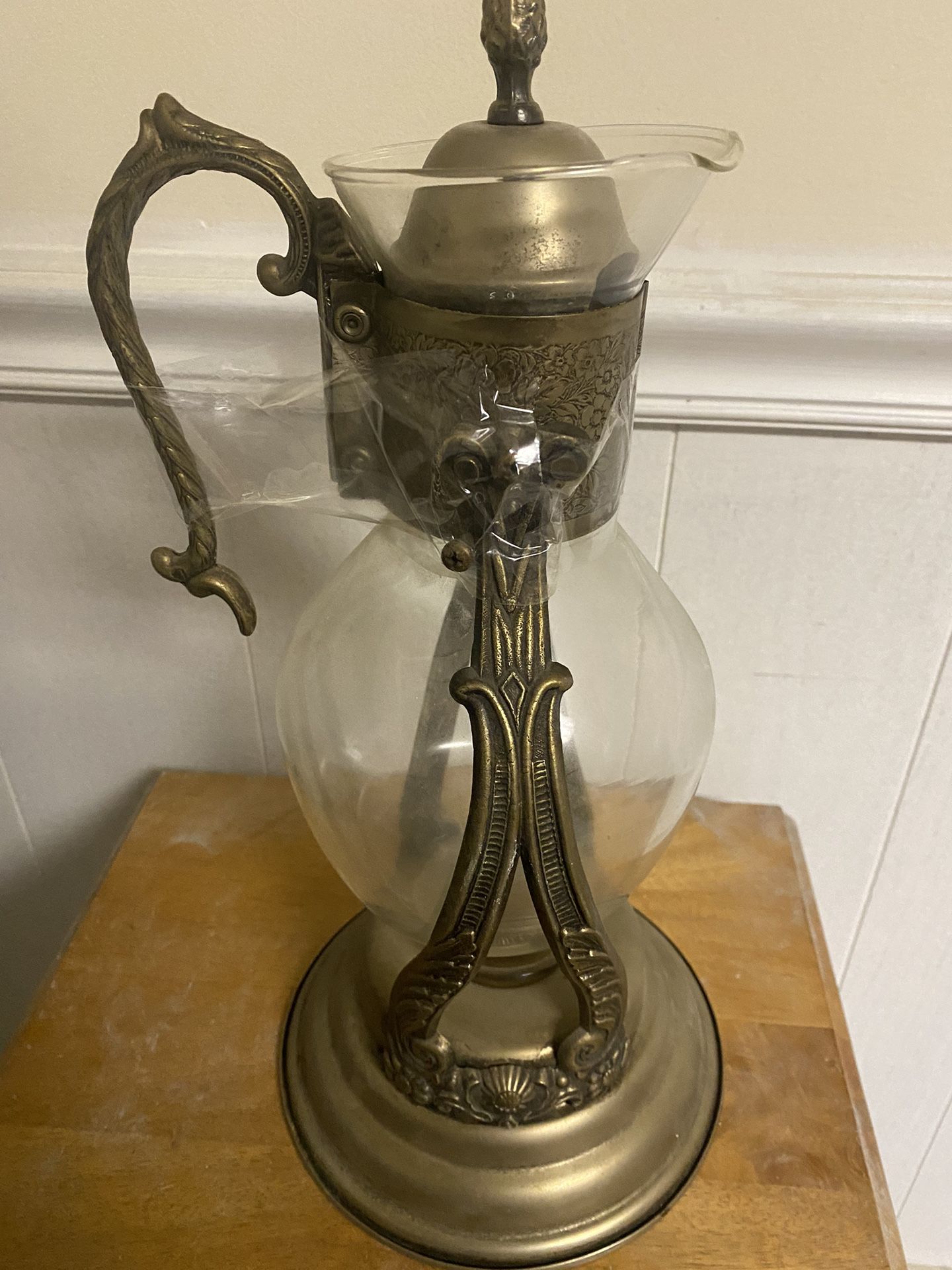 Vintage Silver Plated & Glass Coffee/Tea Carafe Pot with Warmer