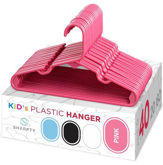 Sharpty Children's Hangers Plastic, Kids Hangers Ideal for Everyday Standard Use, Baby Hangers Kids 40 Pack (Pink, 40)